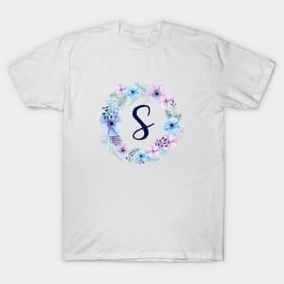 Floral Monogram S Icy Winter Blossoms T-Shirt